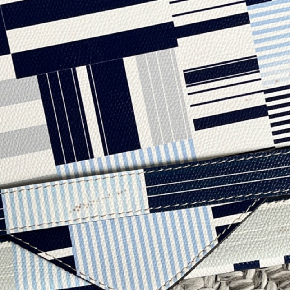 Vittoria Napoli Italian Leather Envelope Clutch – Blue Geometric Striped Print - Picture 8 of 8